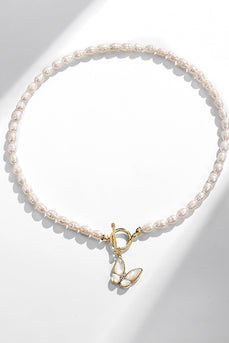 Weiße funkelnde große Schmetterlings-Choker-zierliche Perlenkette Halskette