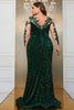 Laden Sie das Bild in den Galerie-Viewer, Dunkelgrüne Meerjungfrau Übergröße Pailletten Ballkleid mit Applikationen