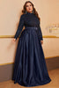 Laden Sie das Bild in den Galerie-Viewer, Marineblaues A-Linie Kleid mit langen Ärmeln in Übergröße mit Pailletten