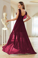 Laden Sie das Bild in den Galerie-Viewer, A-Linie burgunderrotes Chiffon Abschlussballkleid mit V-Ausschnitt