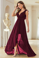 Laden Sie das Bild in den Galerie-Viewer, A-Linie burgunderrotes Chiffon Abschlussballkleid mit V-Ausschnitt