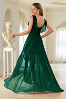 Laden Sie das Bild in den Galerie-Viewer, A-Linie burgunderrotes Chiffon Abschlussballkleid mit V-Ausschnitt