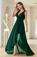 Laden Sie das Bild in den Galerie-Viewer, A-Linie burgunderrotes Chiffon Abschlussballkleid mit V-Ausschnitt