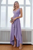 Laden Sie das Bild in den Galerie-Viewer, A-Linie burgunderrotes Chiffon Abschlussballkleid mit V-Ausschnitt