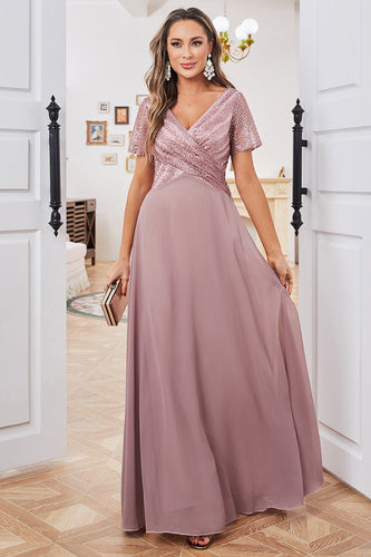 Graues rosa A-Linie Abendkleid mit V-Ausschnitt
