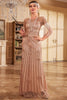 Laden Sie das Bild in den Galerie-Viewer, Fransen Glitzer Langes Flapper-Kleid mit kurzen Ärmeln