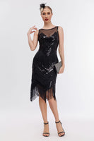 Laden Sie das Bild in den Galerie-Viewer, Glitzerndes Gatsby Kleid mit Pailletten und Fransen aus den 1920er Jahren