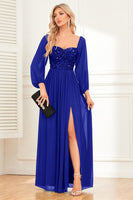 Laden Sie das Bild in den Galerie-Viewer, A-Linie Dunkelgrünes Pailletten Ballkleid mit Ärmeln