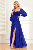 Laden Sie das Bild in den Galerie-Viewer, A-Linie Dunkelgrünes Pailletten Ballkleid mit Ärmeln