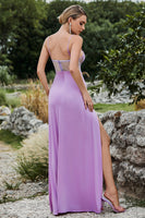 Laden Sie das Bild in den Galerie-Viewer, Schwarzes Spaghettiträger Ballkleid mit Schlitz