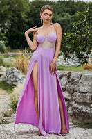 Laden Sie das Bild in den Galerie-Viewer, Schwarzes Spaghettiträger Ballkleid mit Schlitz