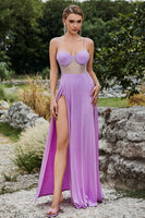 Laden Sie das Bild in den Galerie-Viewer, Schwarzes Spaghettiträger Ballkleid mit Schlitz