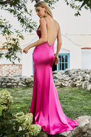 Laden Sie das Bild in den Galerie-Viewer, Meerjungfrau Fuchsia Perlen Ballkleid mit Schlitz