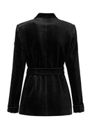 Laden Sie das Bild in den Galerie-Viewer, Schwarzer perlenbesetzter 2-teiliger Damenanzug aus Samt mit Schnürung