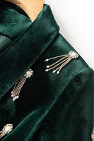 Laden Sie das Bild in den Galerie-Viewer, Schwarzer perlenbesetzter 2-teiliger Damenanzug aus Samt mit Schnürung