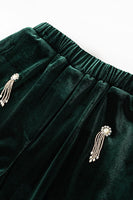 Laden Sie das Bild in den Galerie-Viewer, Schwarzer perlenbesetzter 2-teiliger Damenanzug aus Samt mit Schnürung