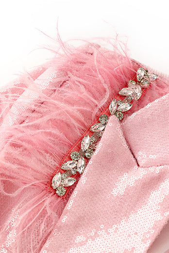 Glitzernder rosa Damenblazer mit Federn