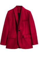 Laden Sie das Bild in den Galerie-Viewer, Burgunderroter Damenblazer mit langen Ärmeln und einem Knopf