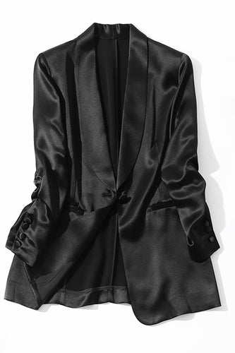 Schwarzer Schal Revers mit einem Knopf Damen Blazer