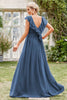 Laden Sie das Bild in den Galerie-Viewer, A-Linie Kleid mit V-Ausschnitt in Graublau