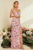 Laden Sie das Bild in den Galerie-Viewer, Etui Blume bedrucktes Blush Hochzeitsfeierkleid mit Schlitz