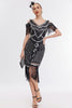 Laden Sie das Bild in den Galerie-Viewer, Schwarzes goldenes fransen Gatsby Kleid mit kalten Schulter aus den 1920er Jahren