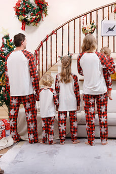 Rot karierter passender Familien-Weihnachtspyjama mit Schneeflocke