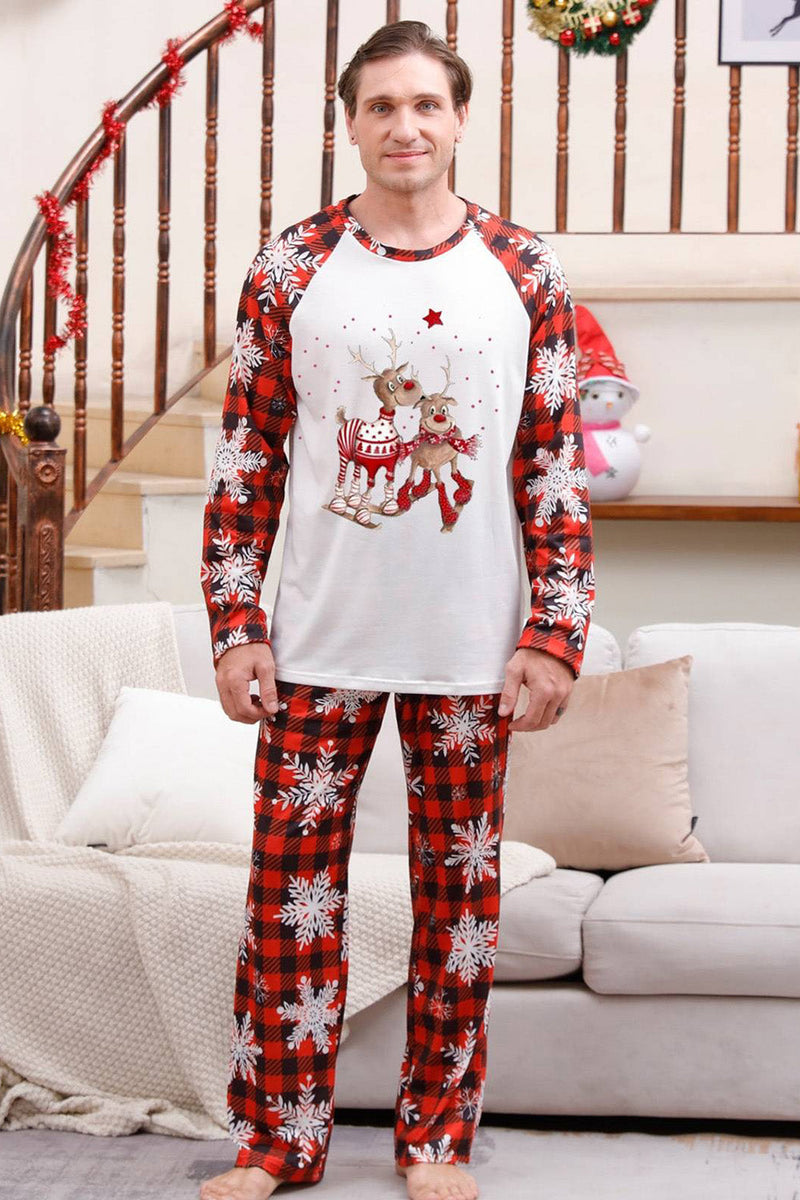 Laden Sie das Bild in den Galerie-Viewer, Rot karierter passender Familien-Weihnachtspyjama mit Schneeflocke