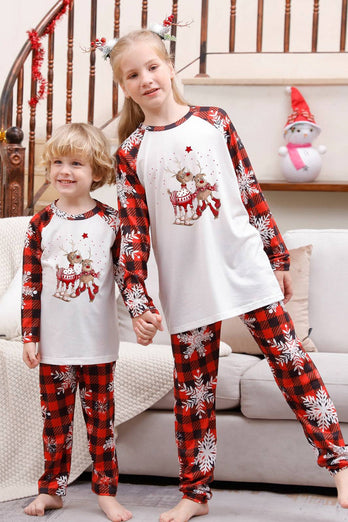 Rot karierter passender Familien-Weihnachtspyjama mit Schneeflocke