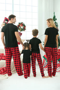 Schwarz-rot karierter Familien-Weihnachtspyjama mit kurzen Ärmeln