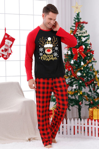 Rot karierte Weihnachts-Familie-Drucken-Pyjama-Sets mit Hund