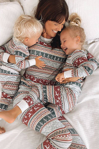 Graue Musterstreifen Weihnachtsfamilie passender Pyjama