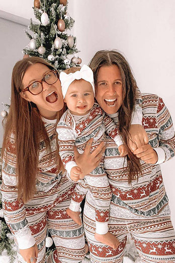 Graue Musterstreifen Weihnachtsfamilie passender Pyjama