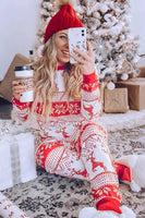 Laden Sie das Bild in den Galerie-Viewer, Rotes Schneeflocken- und Hirschmuster-Weihnachts-Familie-Pyjama-Set
