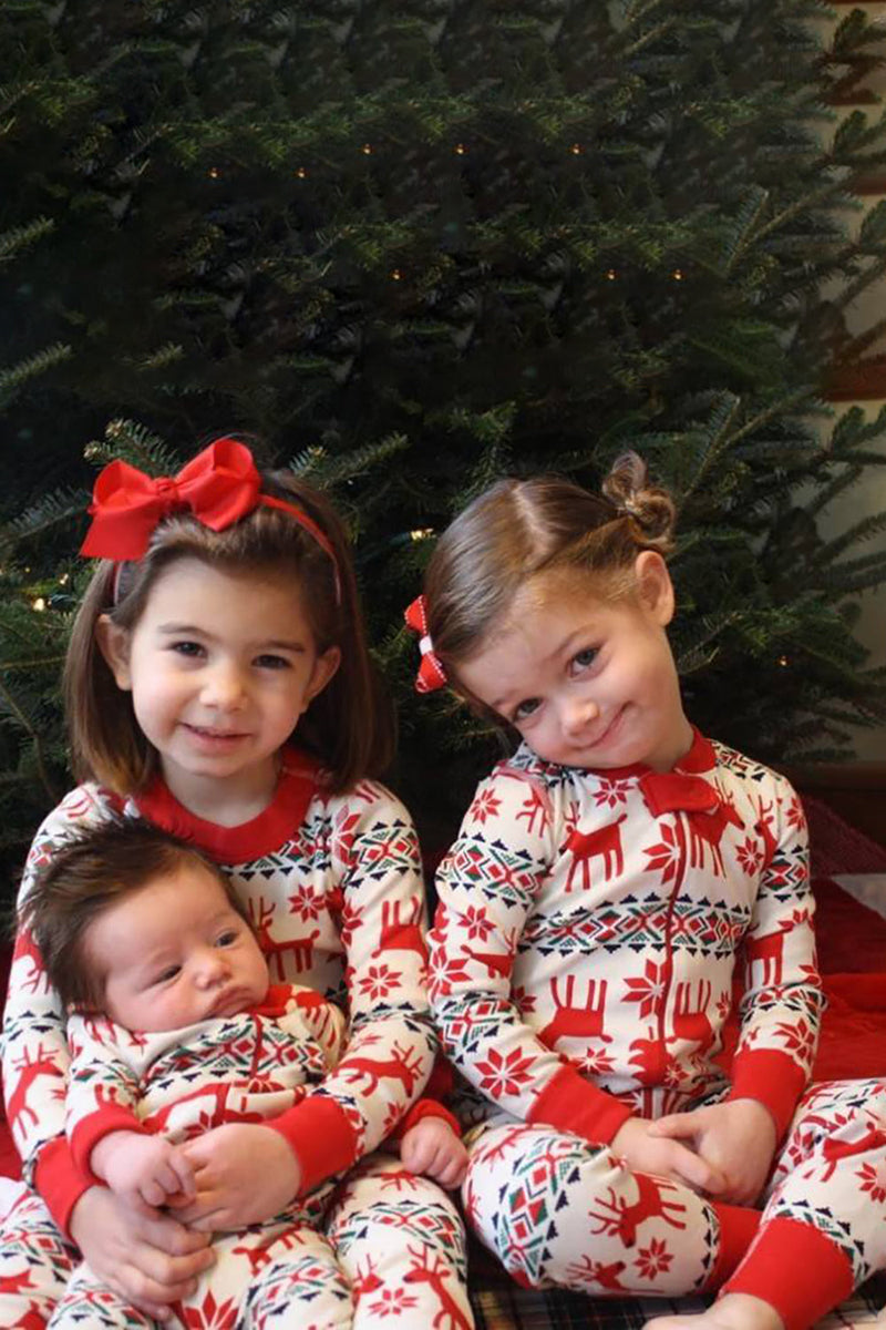 Laden Sie das Bild in den Galerie-Viewer, Rotes Hirschmuster Weihnachtsfamilie passendes Pyjama-Set