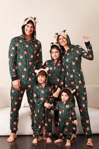 Dunkelgrün bedruckter Familien-Weihnachtspyjama