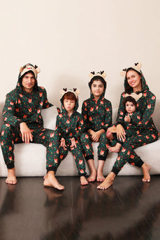 Dunkelgrün bedruckter Familien-Weihnachtspyjama