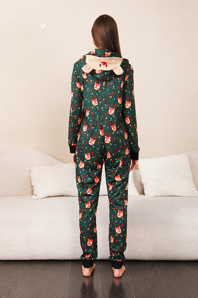 Laden Sie das Bild in den Galerie-Viewer, Dunkelgrün bedruckter Familien-Weihnachtspyjama