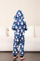 Laden Sie das Bild in den Galerie-Viewer, Schneemann-Druck Blauer Familien-Passend zu Weihnachten Einteiler Pyjama