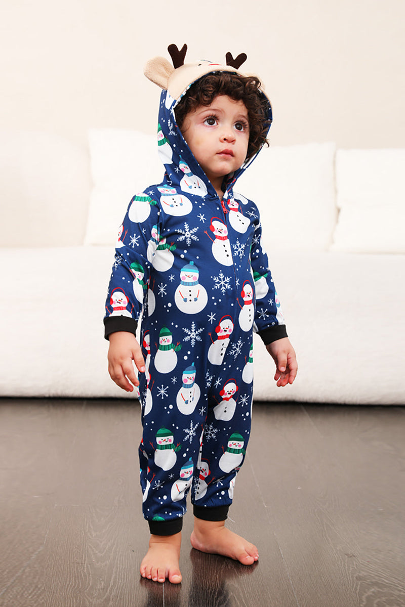 Laden Sie das Bild in den Galerie-Viewer, Schneemann-Druck Blauer Familien-Passend zu Weihnachten Einteiler Pyjama