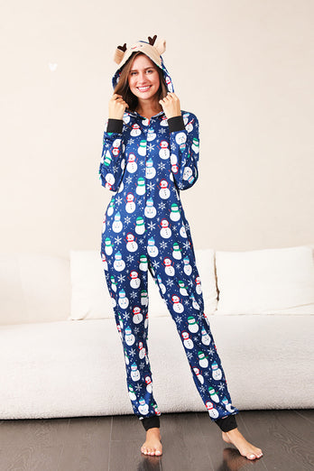 Schneemann-Druck Blauer Familien-Passend zu Weihnachten Einteiler Pyjama