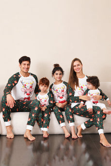 Dunkelgrüner Hirsch Weihnachts-Familien-Pyjama-Set