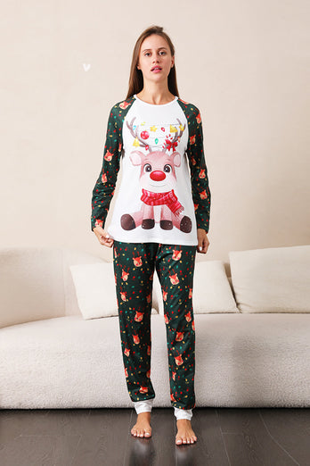 Dunkelgrüner Hirsch Weihnachts-Familien-Pyjama-Set