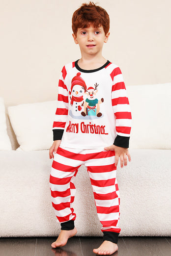 Rote Streifen Schneemänner Weihnachten Familie Pyjama Set