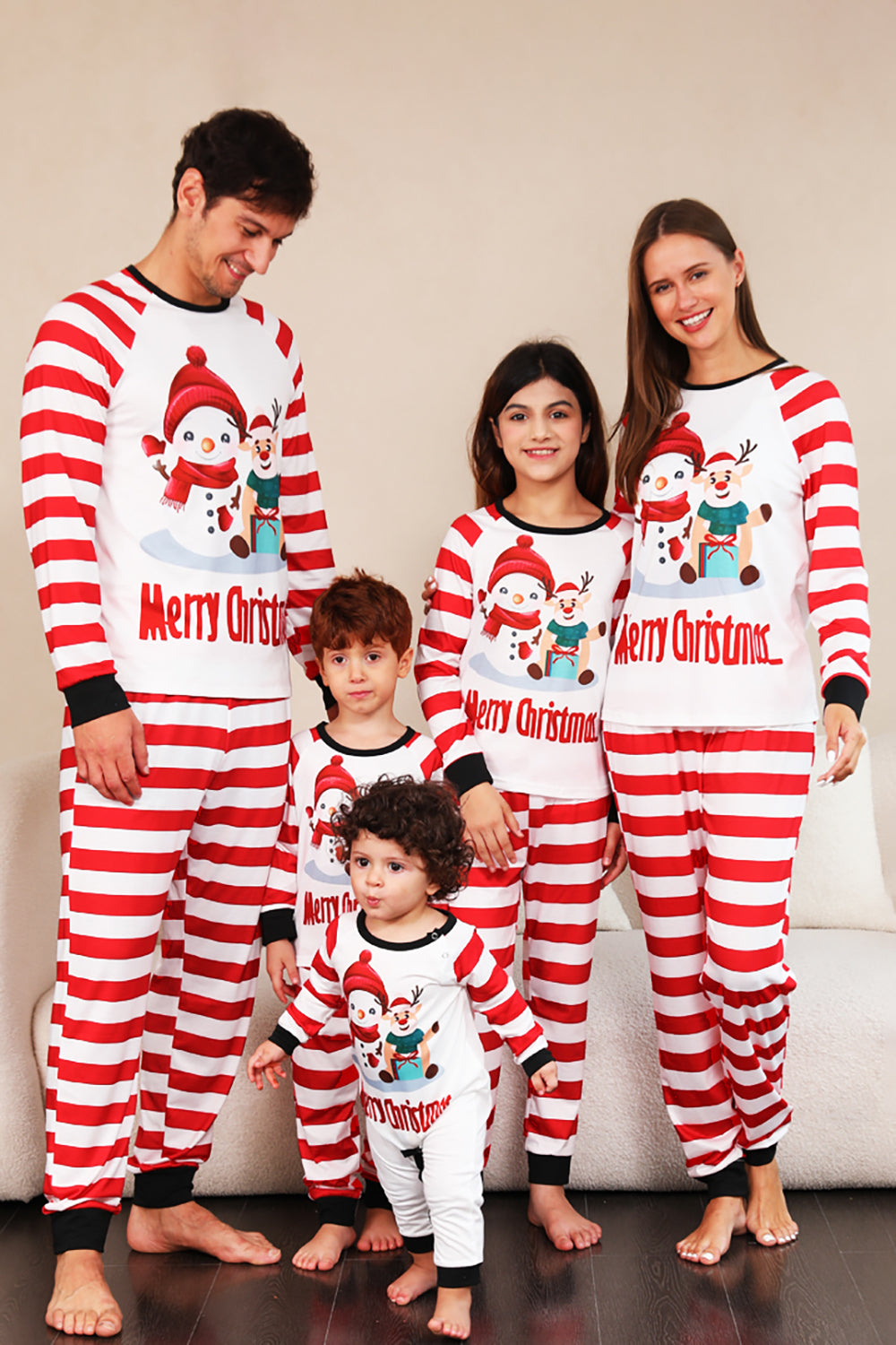 Rote Streifen Schneemänner Weihnachten Familie Pyjama Set