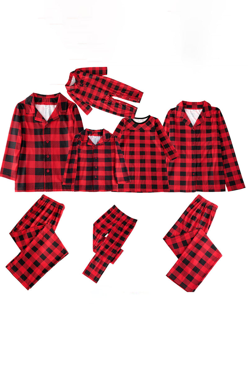 Laden Sie das Bild in den Galerie-Viewer, Rot kariertes Weihnachtsfamilien passendes 2-teiliges Pyjama-Set