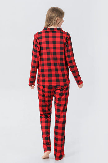 Rot kariertes Weihnachtsfamilien passendes 2-teiliges Pyjama-Set