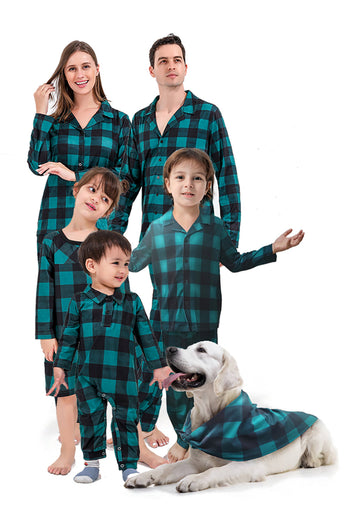 Dunkelgrün karierte Weihnachtsfamilie passendes 2-teiliges Pyjama-Set