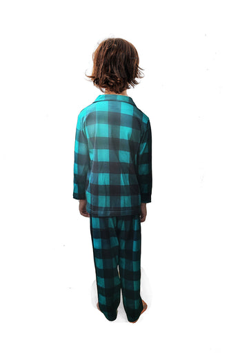 Dunkelgrün karierte Weihnachtsfamilie passendes 2-teiliges Pyjama-Set