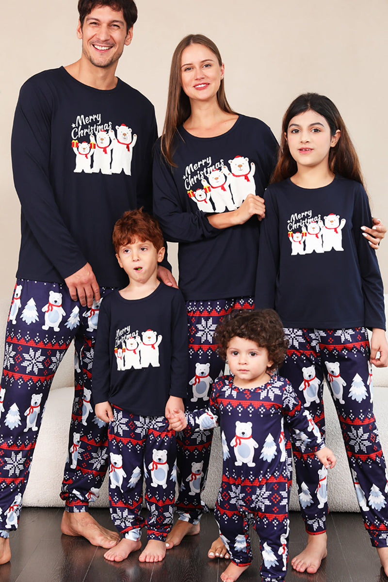 Laden Sie das Bild in den Galerie-Viewer, Passendes Pyjama-Set für die Weihnachtsfamilie mit Marineblauem Druck
